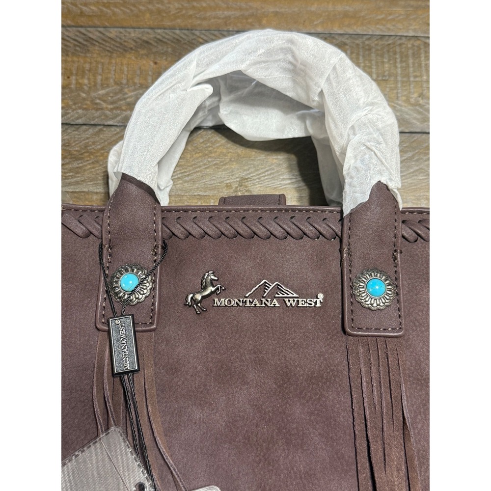 Montana West Tote Bag Womens Small Brown NWT Fringe Hair-on-Hide MW1368-8360CF - Picture 5 of 9